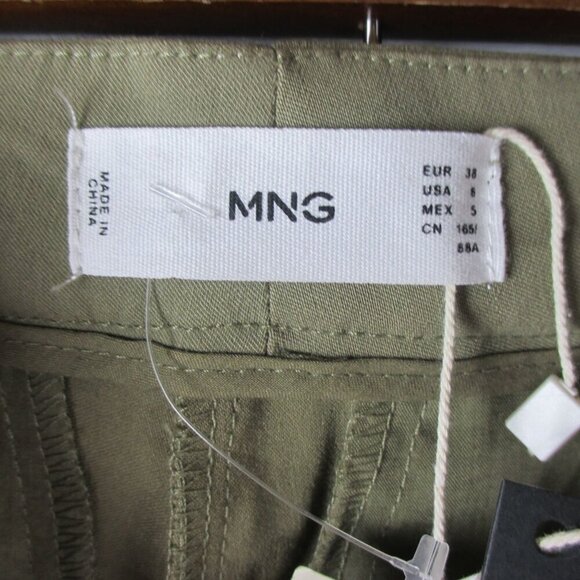 MNG by Mango Pants High Waist Flare Olive Green Utility Size 6 NWT - Picture 7 of 7